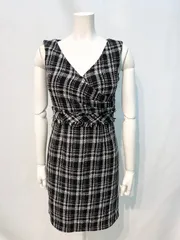 1994 JEWELS ジュエルズ　キャバクラ　ドレス　ツイード　チェック　ノースリーブ　タイト　ミニ　フリンジ　キャバドレス　M