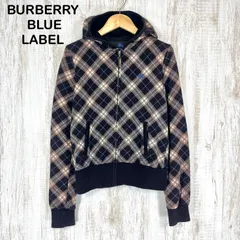 BURBERRY BLUE LABEL バーバリーブルーレーベル ホースロゴ刺繍 ノバチェック 総柄 ジップアップ コットン 長袖 パーカー トップス ブラック