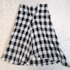 希少✨ワイズ Y's ヨウジヤマモト YOHJI YAMAMOTO ギンガムチェック アシンメトリー変形スカート ポケット フレア バイカラー ロング ブラック ホワイトのサムネイル