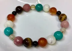 癒マザーオブパール対人関係カーネリアン仕事運ターコイズのブレスレット16cm新品