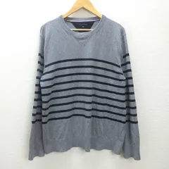 G■トミーヒルフィガー/TOMMYHILFIGER ニットセーター/ボーダー柄【XXL】灰/men's/27【中古】■