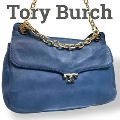 【美品】Tory Burch トリーバーチ チェーン　ワンショルダーバッグ アクセサリーポーチ　ハンドバッグ　手提げバッグ　ブルー　ゴールド金具　レザー　本革　お出かけ　普段使い　日常使い　レディース　通勤　通学　おでかけ　おしゃれ　カバン　鞄