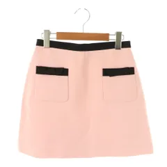 ミュウミュウ miumiu MG1261 リボン装飾台形スカート ミニ 38 ピンク ブラック /ES ■OS