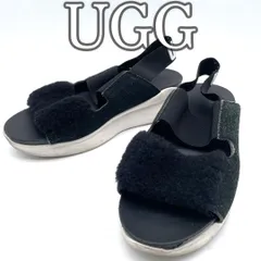 UGG アグ サンダル ブラック 厚底 ストラップ ファー ボア スポーツサンダル 25cm