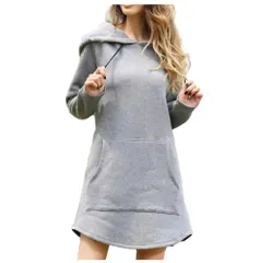 [ReiLuana] パーカー ワンピース レディース 裏起毛 フード チュニック ポケット 暖かい 体型カバー 秋 冬 人気 かわいい オシャレ スウェット ルームウェア 部屋着 ワンマイルウェア 大きめ カジュアル ワンピ ゆったり シ [グレー] [L]