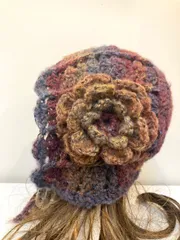 ハンドメイド　ブラウンレインボー　バラクラバ　ボンネット　耳当てニット帽