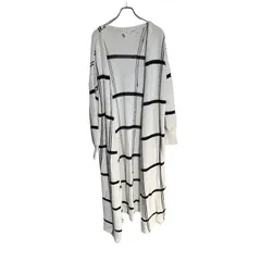 B063 ELIN エリン ロング カーディガン ニット ホワイト チェック 長袖 レディース サイズ不明