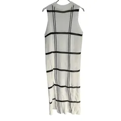 B063 ELIN エリン ロング ニット ノースリーブ ワンピース ホワイト チェック レディース サイズ不明