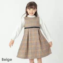 [ベージュ]子供服 ワンピース チェック 卒業式 小学校 女子 入学式 卒園式 入園式 服 キッズ 女の子 長袖 長袖ワンピース ワンピ キッズワンピース 24SS evercloset ever closet エバクロ エバークローゼット