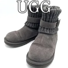 UGG australia アグ オーストラリア ムートンブーツ グレー ニット切替 ベルトデザイン ショートブーツ 防寒 あたたかい 冬用 カジュアル 25cm