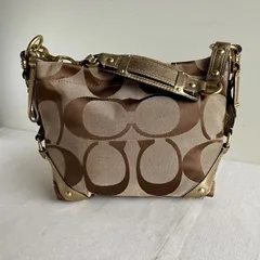 Coach Purse Tan Canvas Signature C Bronze Leather Turnlock Carly Hobo Shoulder Bag y2k