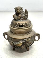 貴重 アンティーク香炉 獅子 真鍮 唐銅 茶道 ヴィンテージ レトロ 骨董品 古道具 年代物 当時物 A9241B06