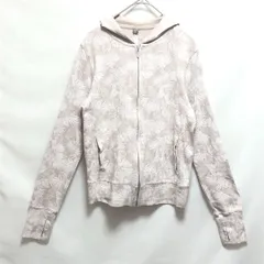 S【 UNIQLO / ユニクロ 】 UVガード パーカー ファスナー 総柄 ホワイトxベージュ 羽織 ジップアップ  長袖 春夏 T724_2306E2972