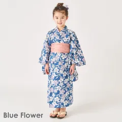[ブルーフラワー]子供服 ワンピース にもなる 浴衣 ベビー キッズ マタニティ 着物 浴衣セット 上下セット ゆかた 90 100 110 120 130 140 evercloset ever closet エバクロ エバークローゼット