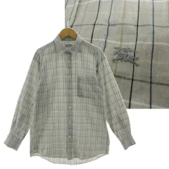 バーバリーズ Burberrys グラフチェックシャツ BBW91-232 ワイシャツ 胸ポケ ロゴ刺繍 長袖 リネン混 グレー 青 紺 茶 白 M