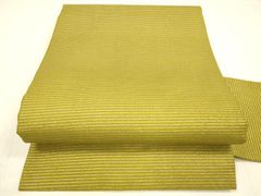 希少品　未使用品　夏帯　絽の髭紬の八寸名古屋帯 松葉仕立て黄土色 ストライプ 希少品 未使用品 夏帯 絽の髭紬の八寸名古屋帯 松葉仕立て黄土色