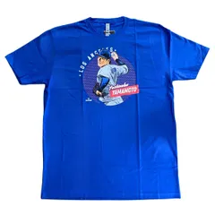 [500 LEVEL] 【公式】山本由伸 Tシャツ 顔 キッズ MLB Los Angeles D Dots WHT 青 ブルー 半袖 (JP, アルファベット, XL) [XL]