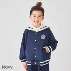[ネイビー]子供服 ブルゾン キッズ ベビー 子供 キッズ服 女の子 男の子 長袖 ジャケット アウター 上着 羽織り 軽量 羽織 ポケット 前開き 防寒 セーラー evercloset ever closet エバクロ エバークローゼットのサムネイル