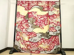 平和屋着物●豪華振袖　駒刺繍　風景花文　金彩　ロング丈　正絹　逸品　AABE7600ck