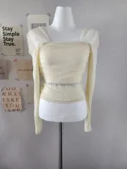 シャーリング長袖Tシャツ 新品 オフショルダー スタイルも可能