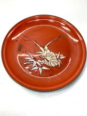 【特大48.5cm】伊勢海老 彫刻 丸盆 昭和レトロ 縁起物 飾り盆 アンティーク 漆器風 ビンテージ A9991B12