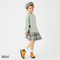 [ミント]子供服 裏起毛 ワンピース ベビー キッズ マタニティ 長袖 スカート ドッキング 90 100 110 120 130 140 150 evercloset ever closet エバクロ エバークローゼット
