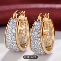 t34 ゴールド フープピアス レディース CZ パヴェ 太め 高見え 上品 大人アクセサリー