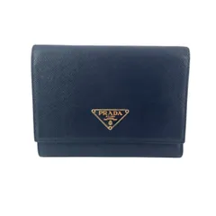【中古】 PRADA プラダ ロゴプレート サフィアーノ 三つ折り財布 三角プレート ブラック 黒 レディース ウォレット 25013572MY