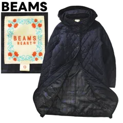 ビームス ハート 裏地チェック フード付き キルティング ジャケット 0 紺 ♪