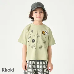 [カーキ]子ども服 プリント Tシャツ ベビー キッズ マタニティ トップス 綿 コットン 女の子 男の子 90 100 110 120 130 140