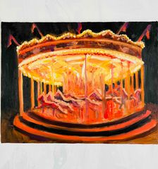 32×41㎝「夜のメリーゴーランド6」原画・油彩画・F6 - メルカリ
