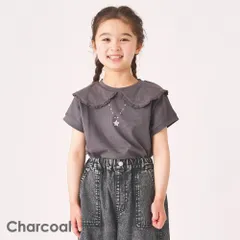 [チャコール]子ども服 プリント Tシャツ ベビー キッズ マタニティ 半袖tシャツ 綿 コットン 襟付き 女の子 90 100 110 120 130 140