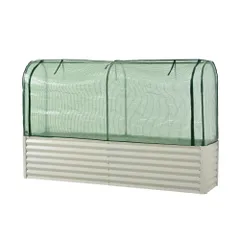 「数量限定セール」 レイズドベッド 大型ガーデンベッド L200×W50×H45cm 保温カバー付き 腐らない 屋外 家庭菜園 プランター 野菜 果物 花 植物 花園 DIY 組立簡単 おしゃれ ガーデンフレーム 家庭用【アイボリー】   