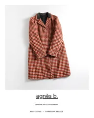 931t*美品 agnes b. アニエスべー ウール混 チェック ミドル丈 チェスターコート 38 M レッド系