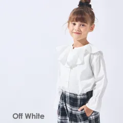 [オフホワイト]子ども服 ブラウス キッズ シャツ トップス フリル 女の子 秋 長袖 保育園 綿 コットン チェック 100 110 120 130 140 150