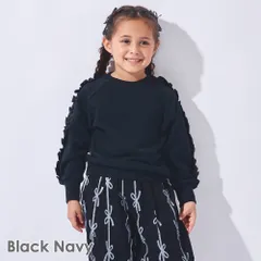 [ブラックネイビー]子供服 トレーナー キッズ 女の子 秋 長袖 保育園 綿 コットン スウェット フリル 100 110 120 130 140 150 evercloset ever closet エバクロ エバークローゼットのサムネイル