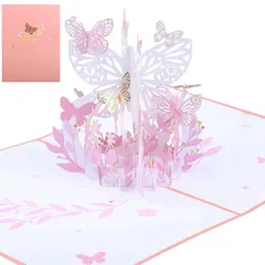 ルボナリエ バースデーカード ピンク蝶 立体デザイン 20x16cm 誕生日カード (ピンク 蝶) [ピンク 蝶]