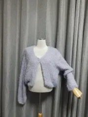 ラベンダーボタン ファー感カーディガン