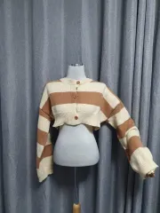 ボーダー柄ボレロ クロップドカーディガン