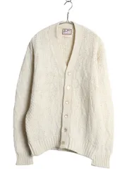 【お得なクーポン配布中!】 60s BRENTWOOD ケーブル ニット カーディガン メンズ L 小さめ M ヴィンテージ セーター シェットランド ウール  前開き ナチュラル アラン