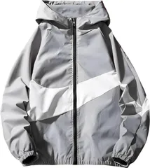 [エンプティオ] ウィンドブレーカー ラッシュガード オシャレ スポーツ アメカジ フルジップフーディー ウィンドブレーカー トレーニングウェア シャカシャカ ストリート系 ウォーキング ヴィジュアル系 ランニング アウトドア フード付き  [グレー] [M]