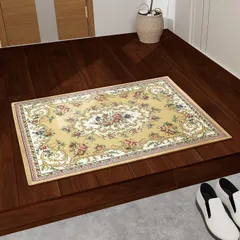 【数量限定】室内 おしゃれ 花柄 洗える 泥落とし 玄関マット ゴブラン織り 滑り止め 60×90 丸洗い 北欧 屋内 自宅 吸水速乾 抗菌防臭 耐磨耗性 床暖房対応 オールシーズン適用マット (ベージュ)