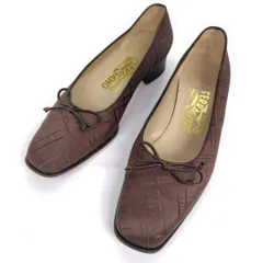 ★使用感少なめ★Salvatore Ferragamo 23cm フェラガモ パンプス 6D ナイロン ロゴ柄 リボン レディース靴