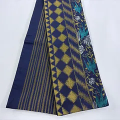 【美品】半幅帯 優品 菱 花喰い鳥 濃紺 化繊 【中古】