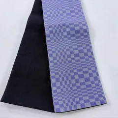 【美品】半幅帯 優品 変わり市松 幾何学 薄紫 化繊 【中古】