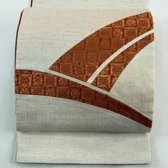 袋名古屋帯 優品 花 幾何学模様 箔 灰白 正絹 【中古】