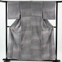 【美品】 小紋 身丈157cm 裄丈63cm S 単衣 花 幾何学模様 灰色 正絹 優品 【中古】