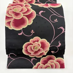 【美品】 袋帯 逸品 想屋 落款 やまと 花唐草 水玉 金糸 黒 全通 正絹 【中古】