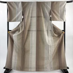 結城紬 身丈167cm 裄丈68.5cm L 単衣 はたおり娘 証紙 葡萄唐草 灰茶 正絹 逸品 【中古】