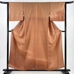 付下げ 身丈154cm 裄丈64cm M 袷 流水 幾何学模様 染め分け ぼかし 茶色 正絹 秀品 【中古】